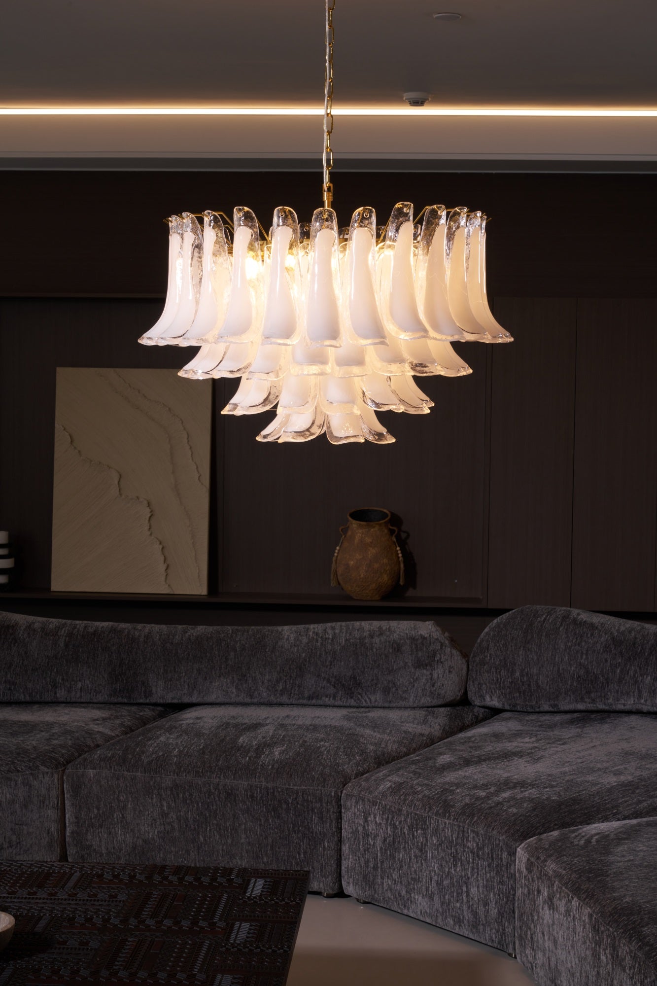 Lioroaria Chandelier Pink Glass Leaf Layered Floral Glamour