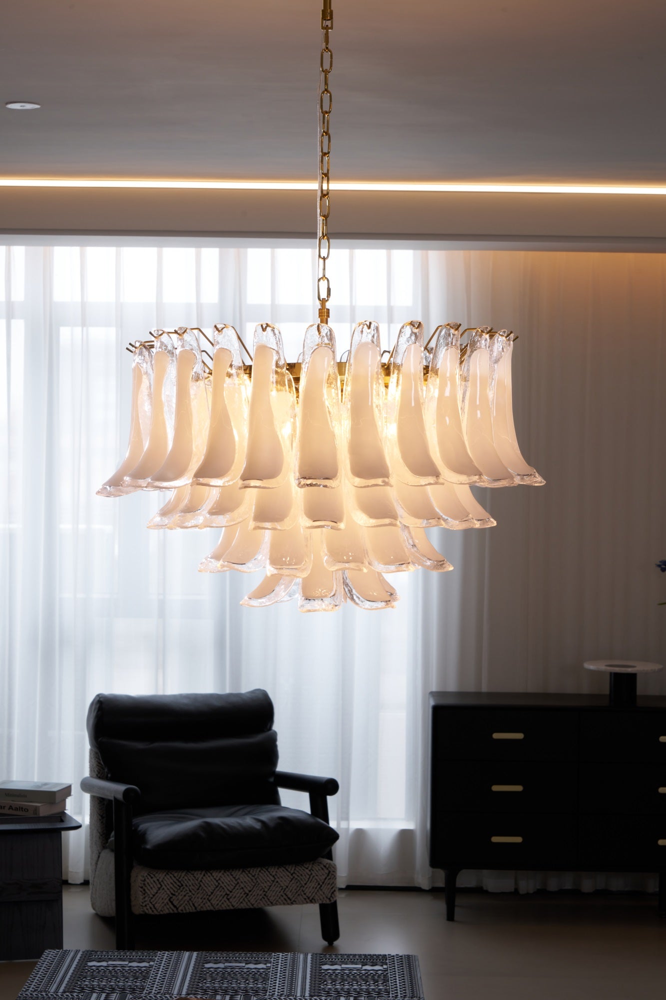 Lioroaria Chandelier Pink Glass Leaf Layered Floral Glamour
