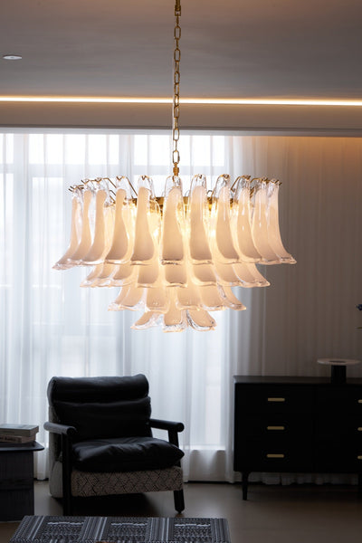 Lioroaria Chandelier Pink Glass Leaf Layered Floral Glamour