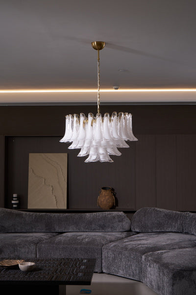 Lioroaria Chandelier Pink Glass Leaf Layered Floral Glamour
