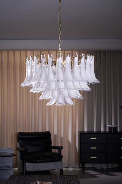 Lioroaria Chandelier Pink Glass Leaf Layered Floral Glamour