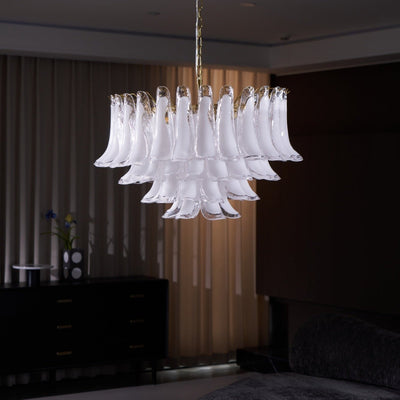Lioroaria Chandelier Pink Glass Leaf Layered Floral Glamour