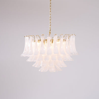 Lioroaria Chandelier Pink Glass Leaf Layered Floral Glamour