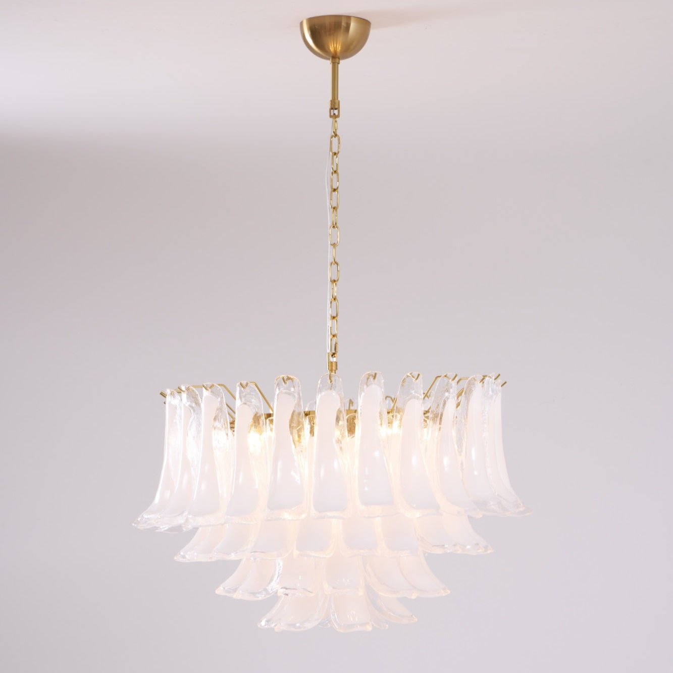 Lioroaria Chandelier Pink Glass Leaf Layered Floral Glamour