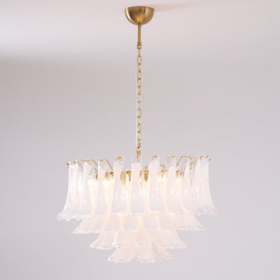 Lioroaria Chandelier Pink Glass Leaf Layered Floral Glamour