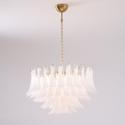Lioroaria Chandelier Pink Glass Leaf Layered Floral Glamour