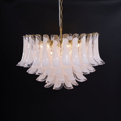Lioroaria Chandelier Pink Glass Leaf Layered Floral Glamour