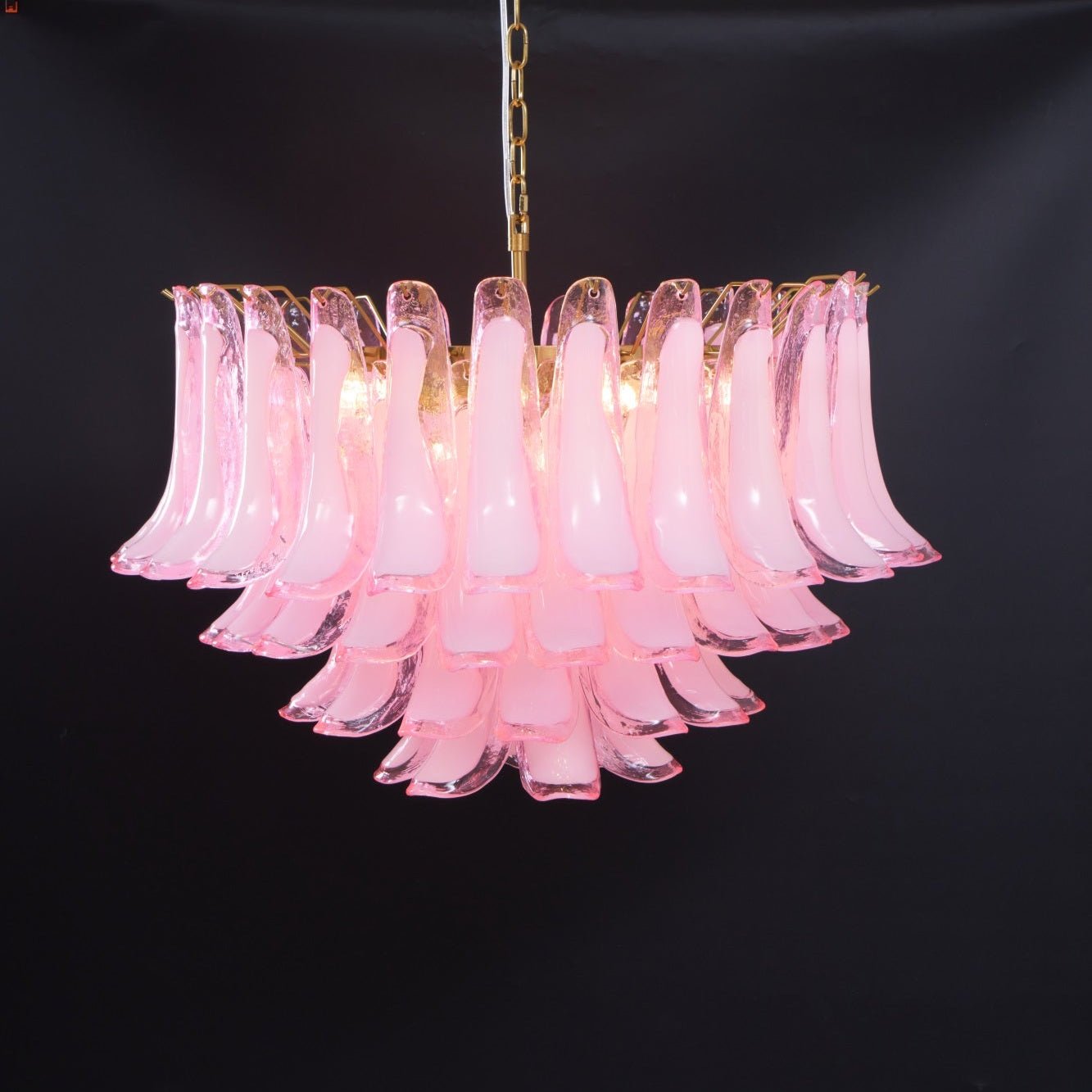 Lioroaria Chandelier Pink Glass Leaf Layered Floral Glamour