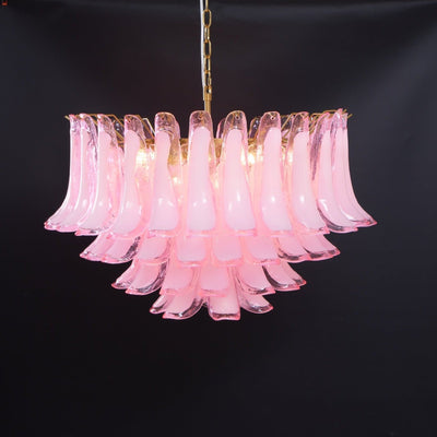 Lioroaria Chandelier Pink Glass Leaf Layered Floral Glamour