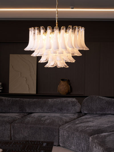 Lioroaria Chandelier Pink Glass Leaf Layered Floral Glamour
