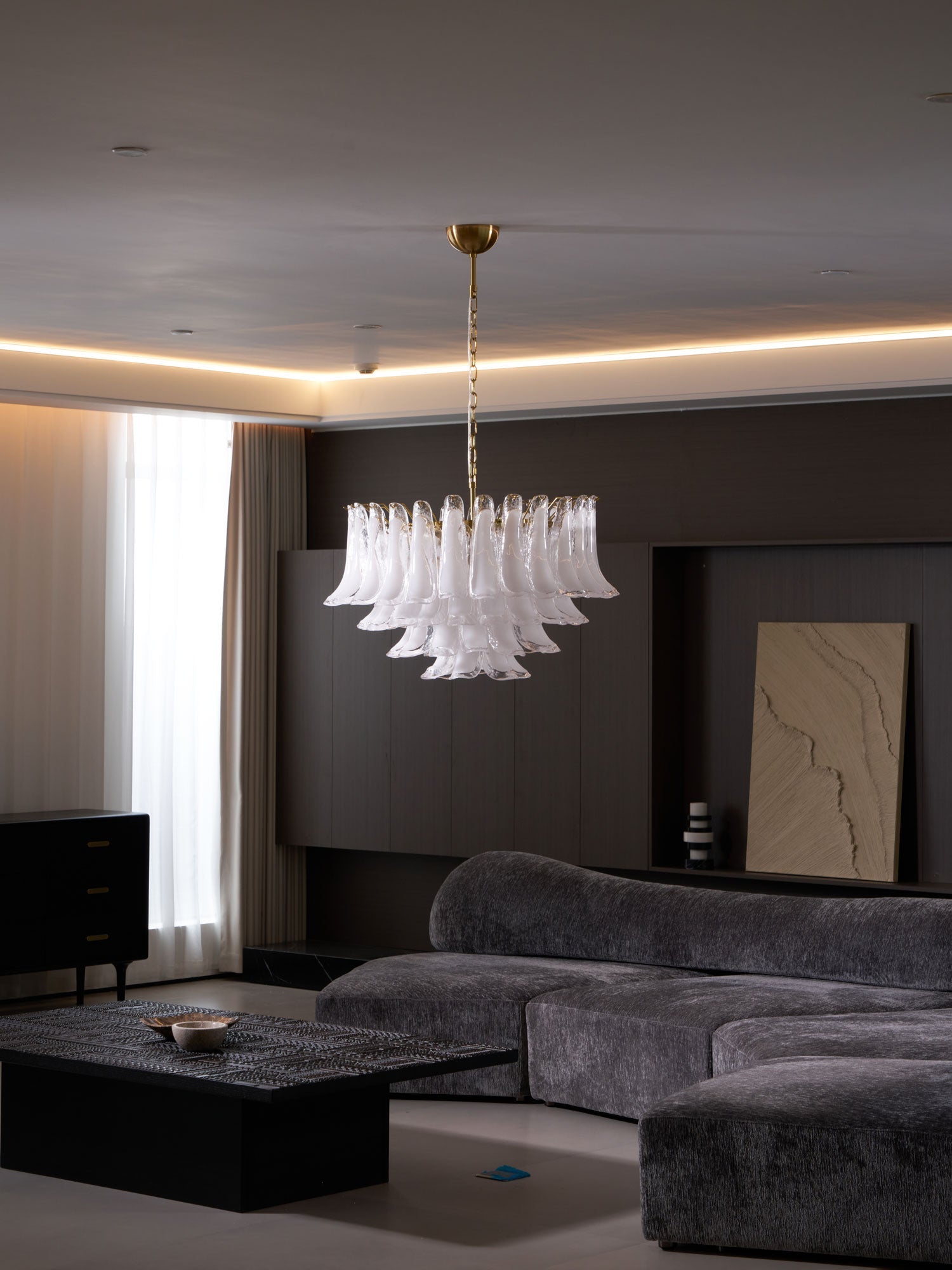 Lioroaria Chandelier Pink Glass Leaf Layered Floral Glamour