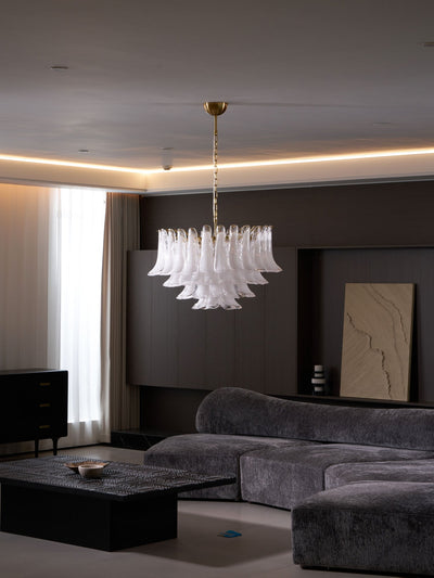 Lioroaria Chandelier Pink Glass Leaf Layered Floral Glamour