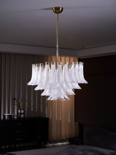 Lioroaria Chandelier Pink Glass Leaf Layered Floral Glamour