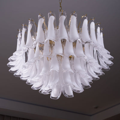 Lioroaria Chandelier Pink Glass Leaf Layered Floral Glamour