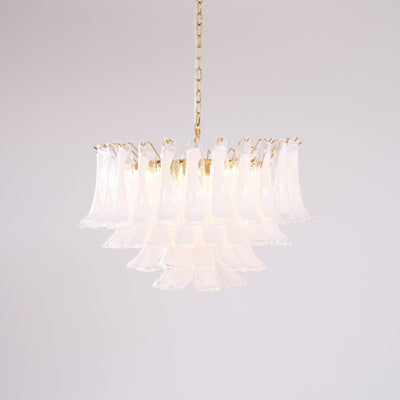 Lioroaria Chandelier Pink Glass Leaf Layered Floral Glamour