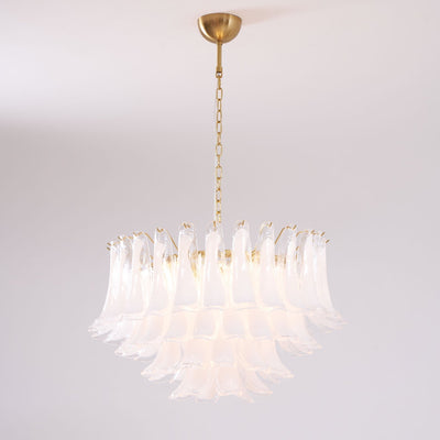 Lioroaria Chandelier Pink Glass Leaf Layered Floral Glamour