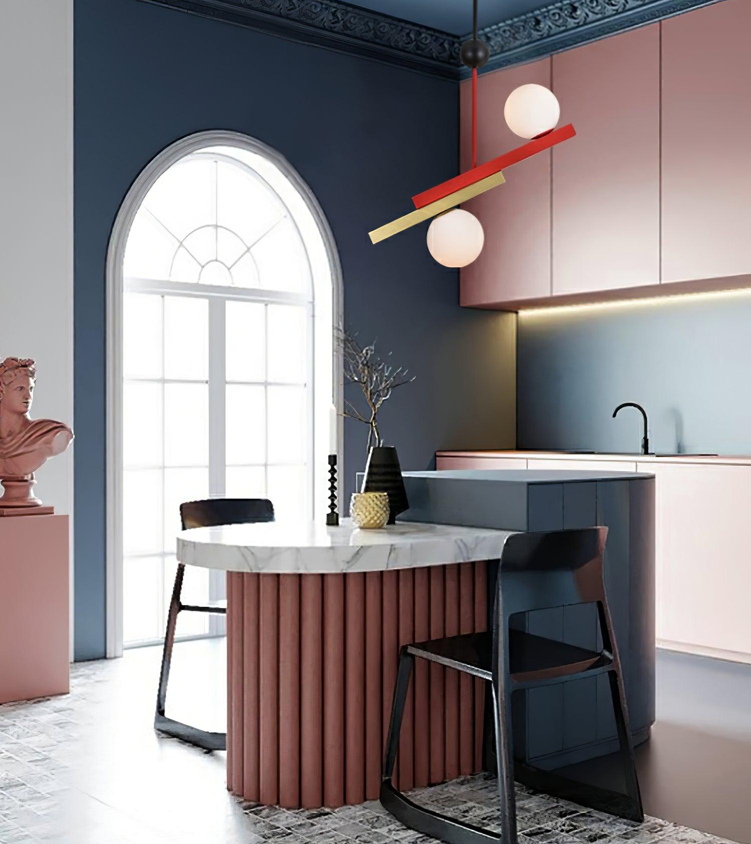 Veveny Pendant Lamp Double Globe Linear Bars Geometric