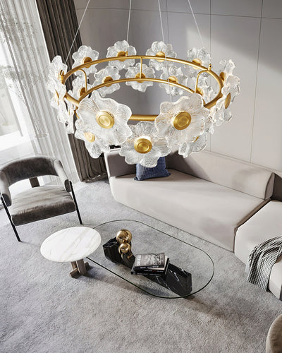 Cemirel Unique Flower Brass Glass Chandelier