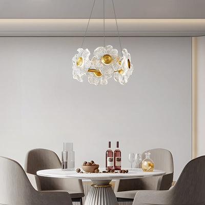 Cemirel Unique Flower Brass Glass Chandelier