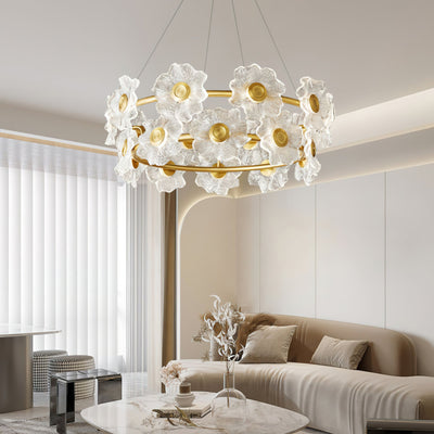 Cemirel Unique Flower Brass Glass Chandelier