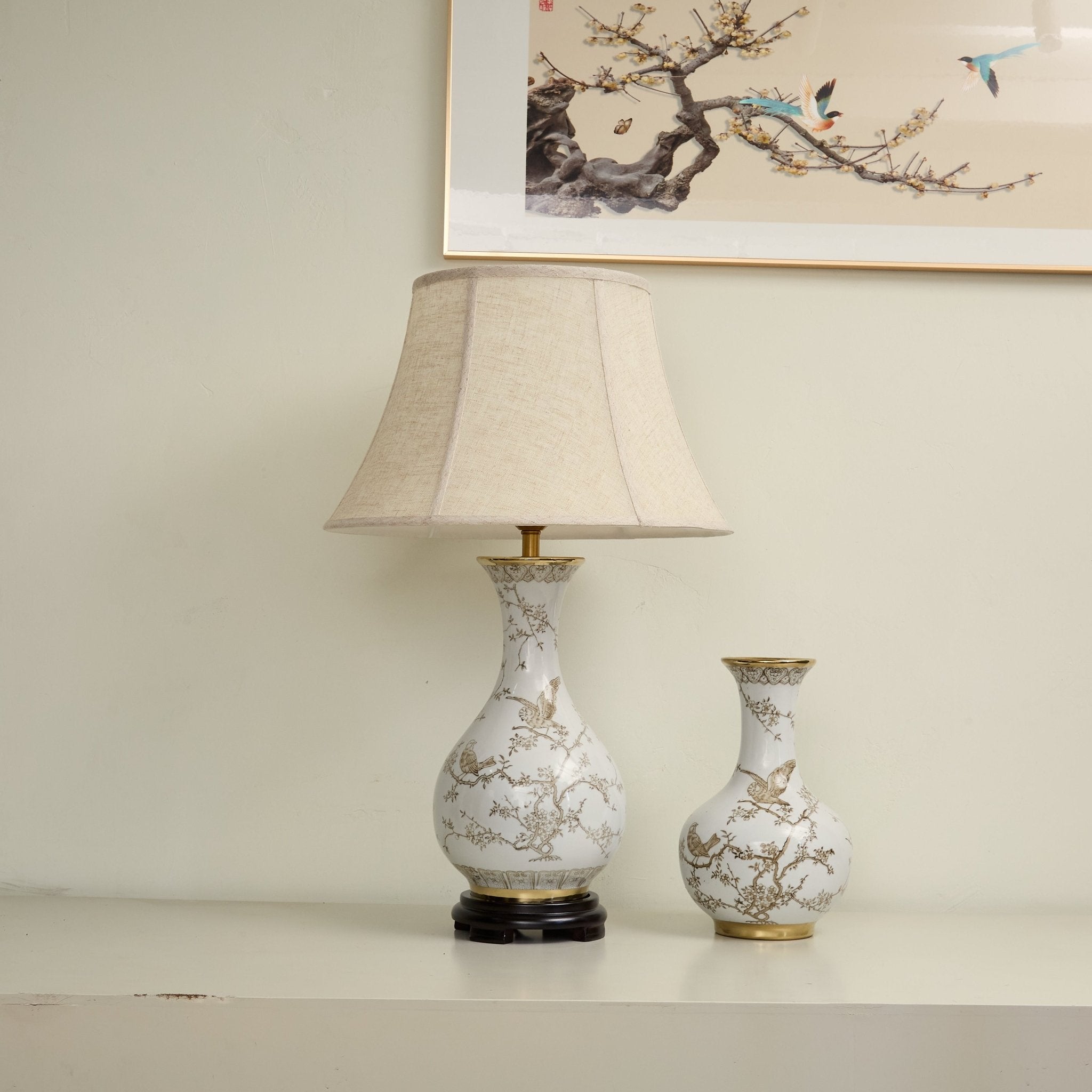 Évariste Floral Bird Ceramic Table Lamp