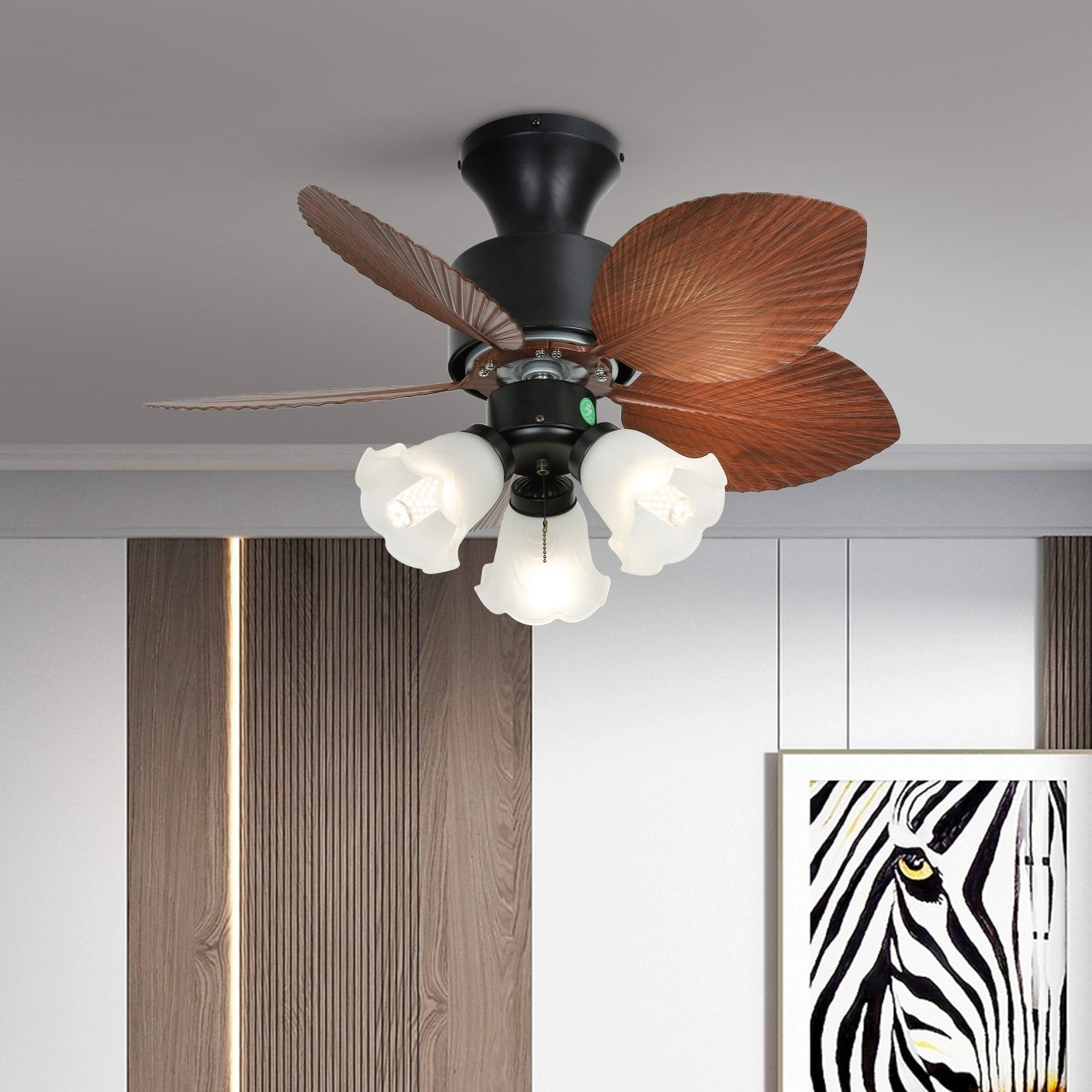 Rinirian Vintage Wood Ceiling Fan Light
