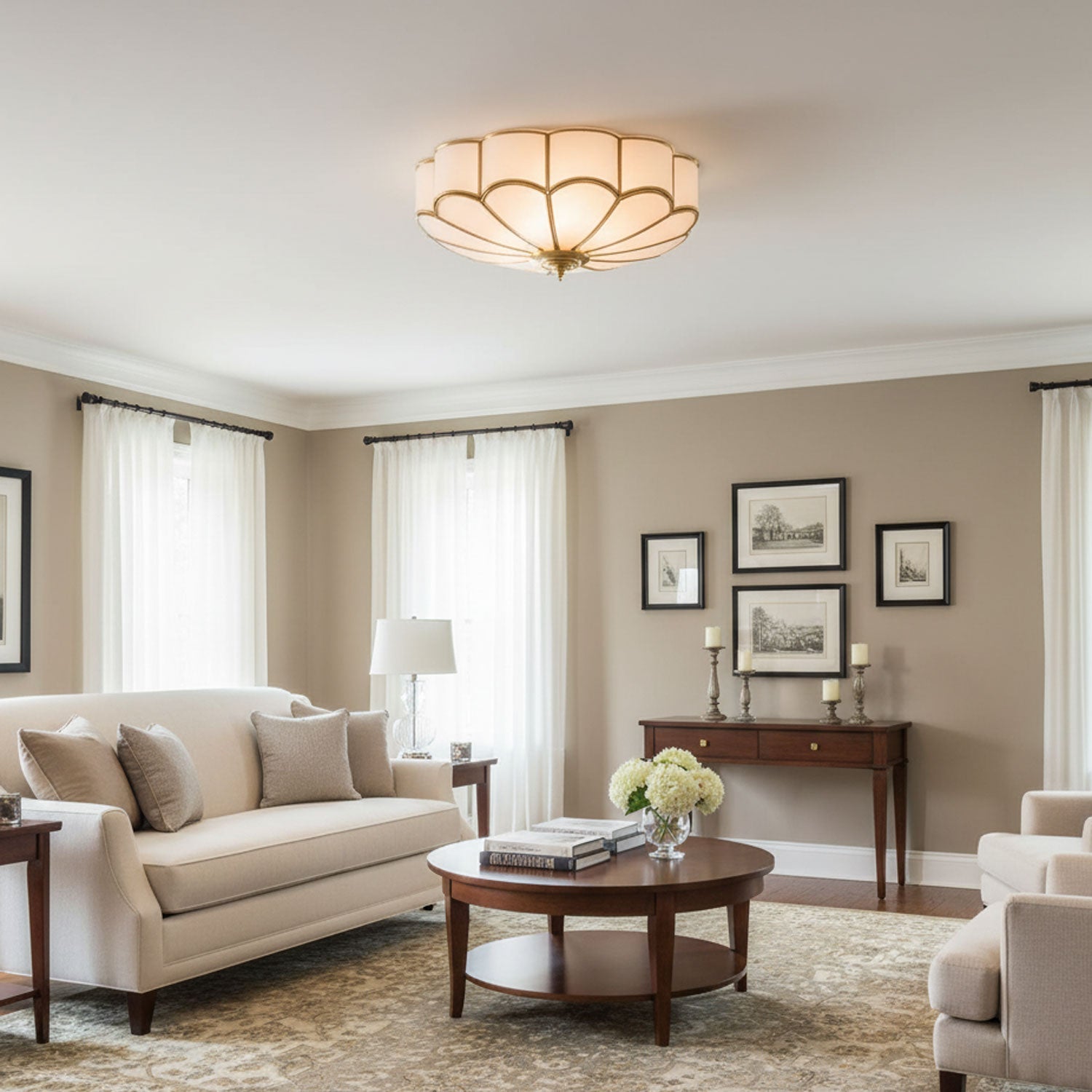 Delacourt Flower Shape Glass Flush Mount Ceiling Light