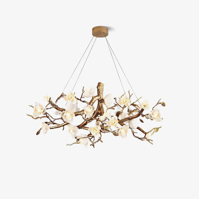 Tominex Postmodern Luxury Flower Bloom Branch Brass Ceramic Chandelier