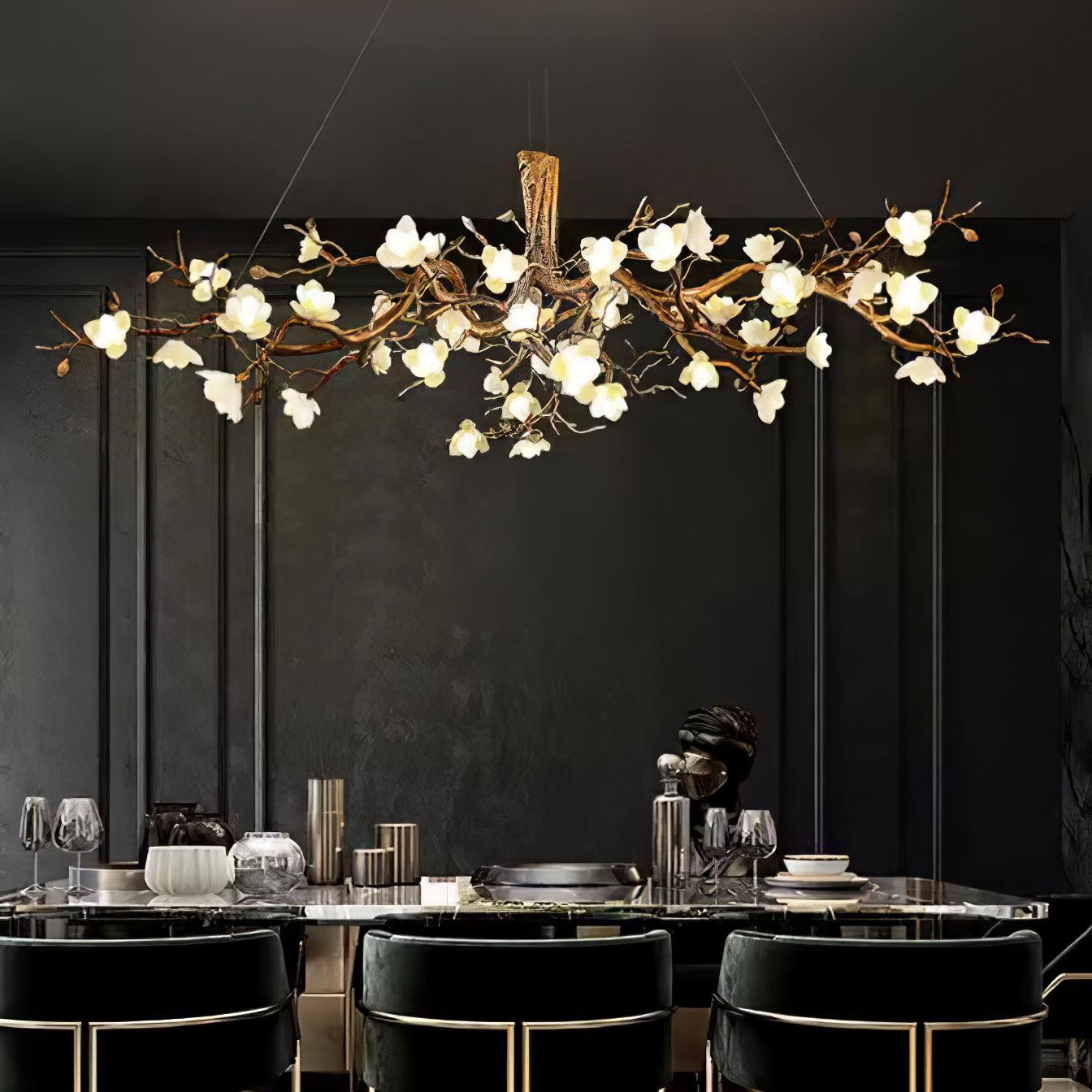 Tominex Postmodern Luxury Flower Bloom Branch Brass Ceramic Chandelier