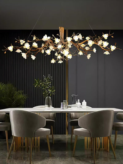Tominex Postmodern Luxury Flower Bloom Branch Brass Ceramic Chandelier