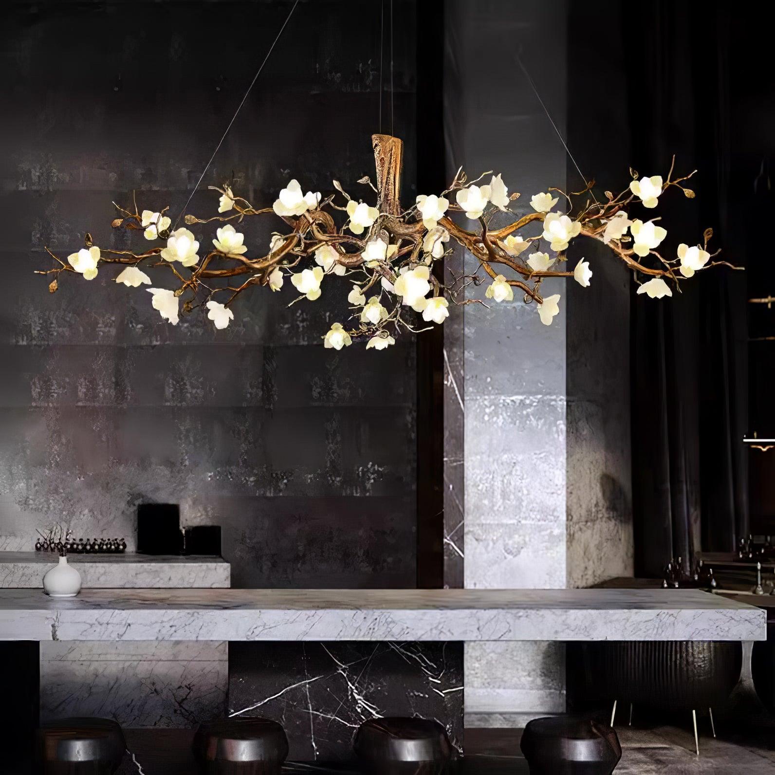 Tominex Postmodern Luxury Flower Bloom Branch Brass Ceramic Chandelier