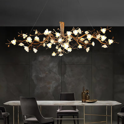 Tominex Postmodern Luxury Flower Bloom Branch Brass Ceramic Chandelier