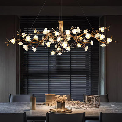 Tominex Postmodern Luxury Flower Bloom Branch Brass Ceramic Chandelier