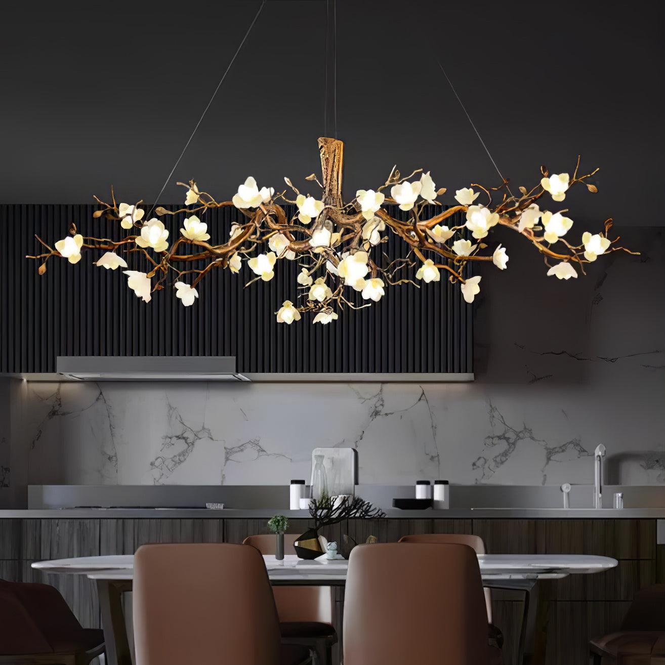 Tominex Postmodern Luxury Flower Bloom Branch Brass Ceramic Chandelier
