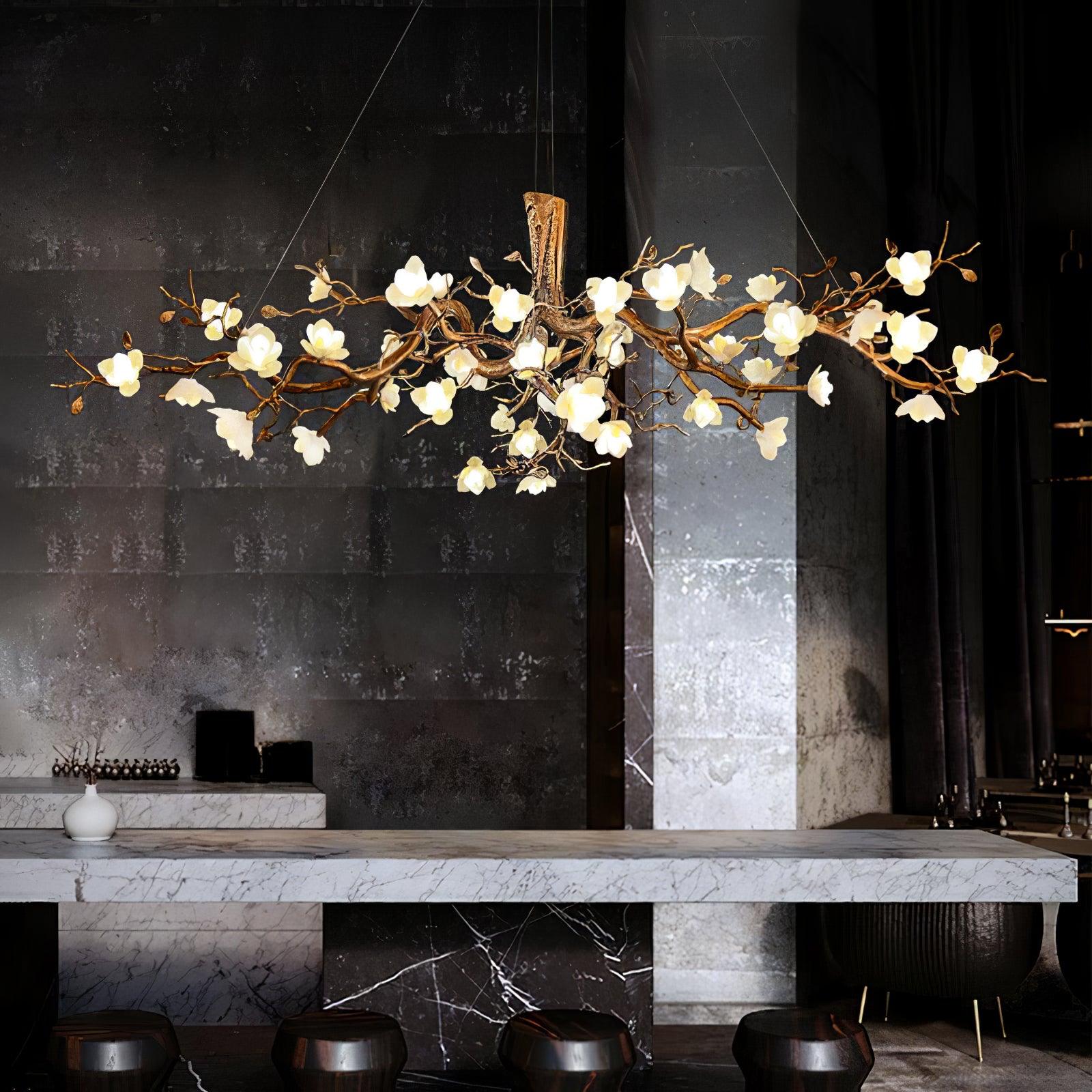Tominex Postmodern Luxury Flower Bloom Branch Brass Ceramic Chandelier