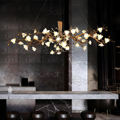 Tominex Postmodern Luxury Flower Bloom Branch Brass Ceramic Chandelier