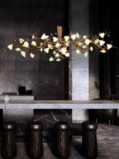 Tominex Postmodern Luxury Flower Bloom Branch Brass Ceramic Chandelier