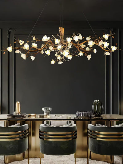 Tominex Postmodern Luxury Flower Bloom Branch Brass Ceramic Chandelier