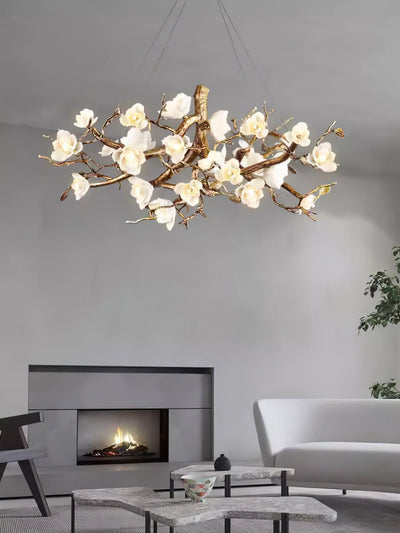 Tominex Postmodern Luxury Flower Bloom Branch Brass Ceramic Chandelier