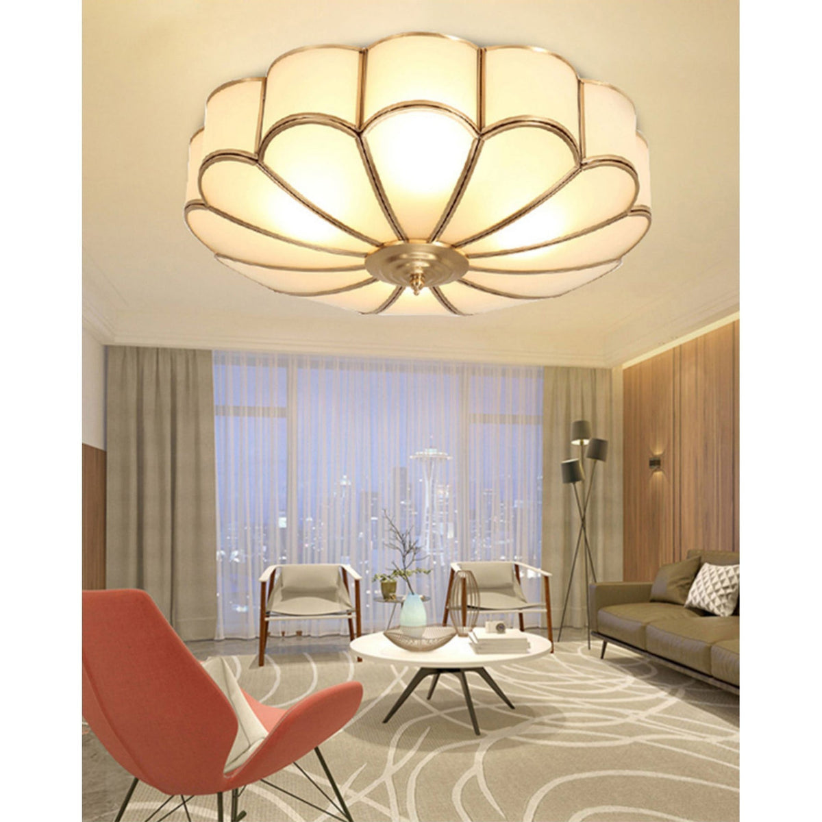 Eiroria Flower Shape Brass Glass Ceiling Lamp