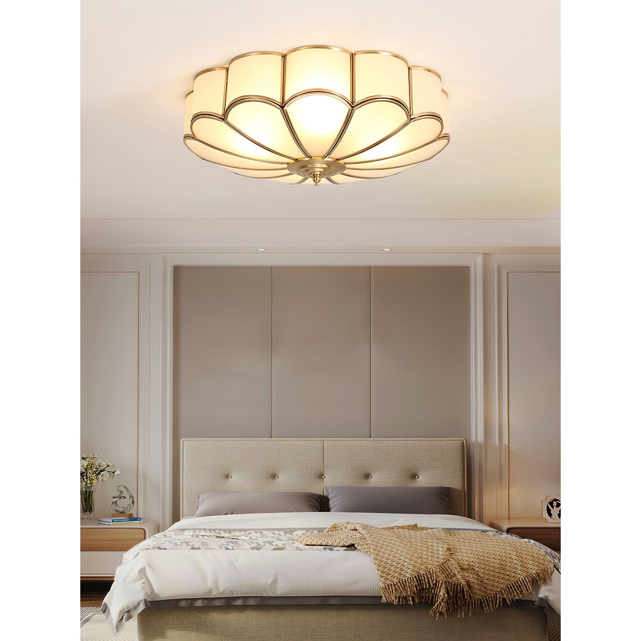 Viraean Modern Minimalist Flower Shape Brass Glass Ceiling Lamp - Neutral Decor