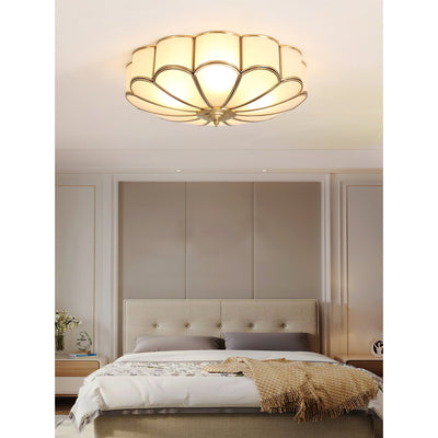 Viraean Modern Minimalist Flower Shape Brass Glass Ceiling Lamp - Neutral Decor