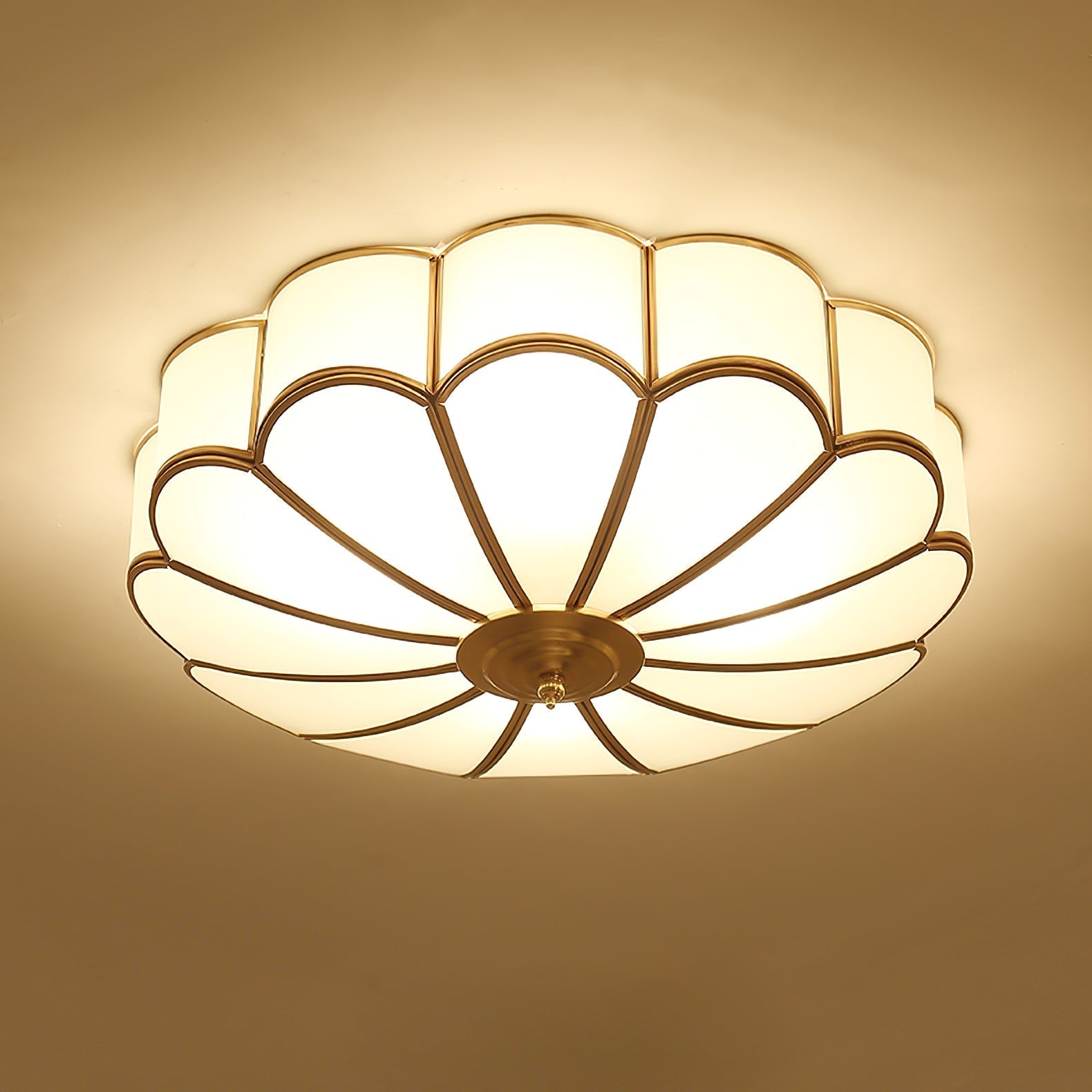 Viraean Modern Minimalist Flower Shape Brass Glass Ceiling Lamp - Neutral Decor
