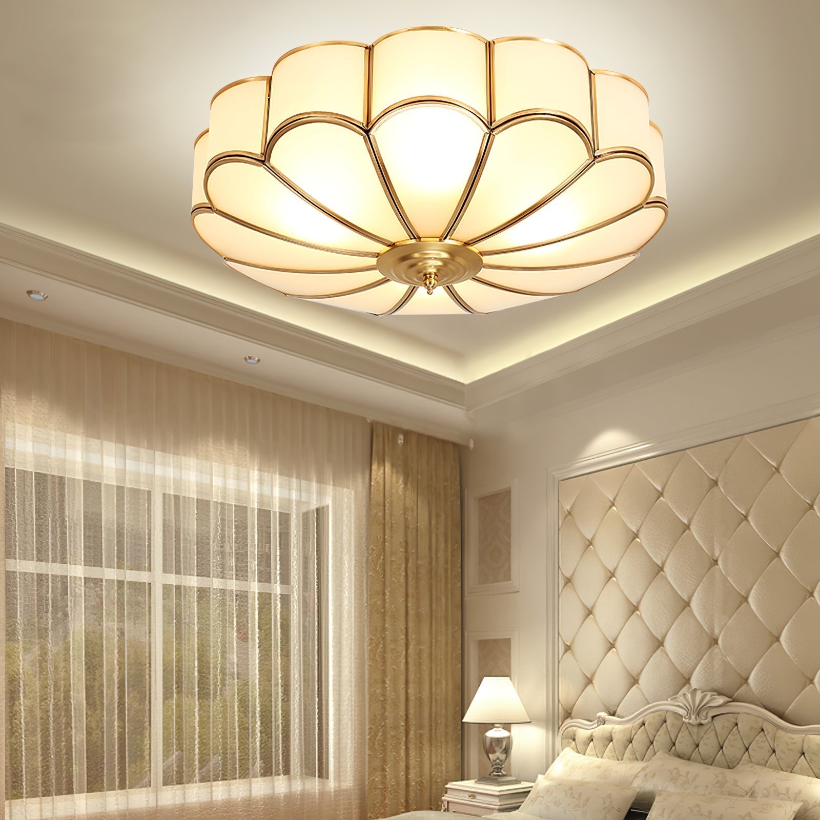 Viraean Modern Minimalist Flower Shape Brass Glass Ceiling Lamp - Neutral Decor