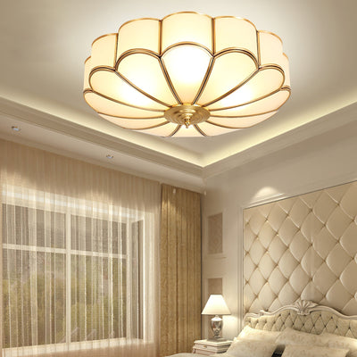 Viraean Modern Minimalist Flower Shape Brass Glass Ceiling Lamp - Neutral Decor