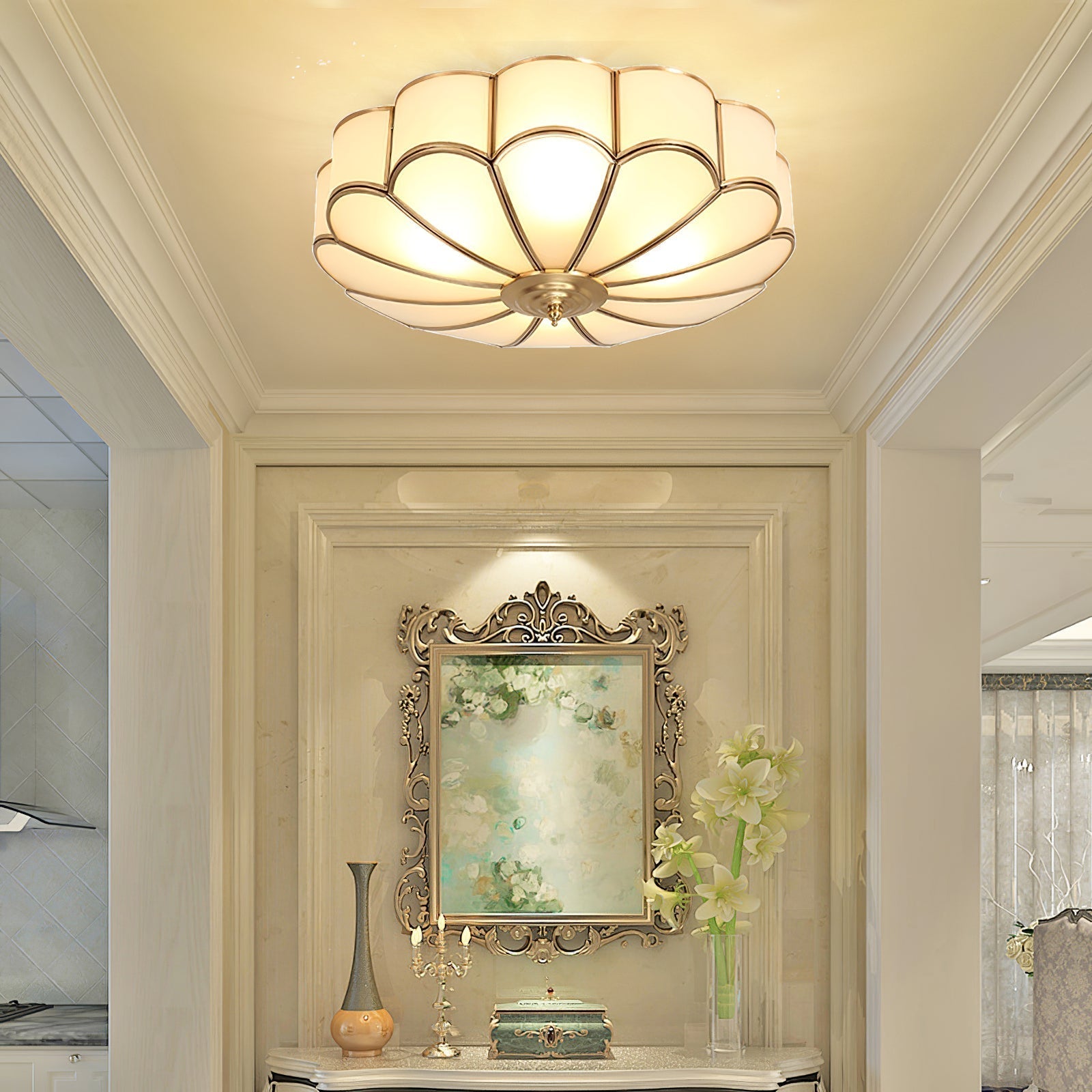 Viraean Modern Minimalist Flower Shape Brass Glass Ceiling Lamp - Neutral Decor