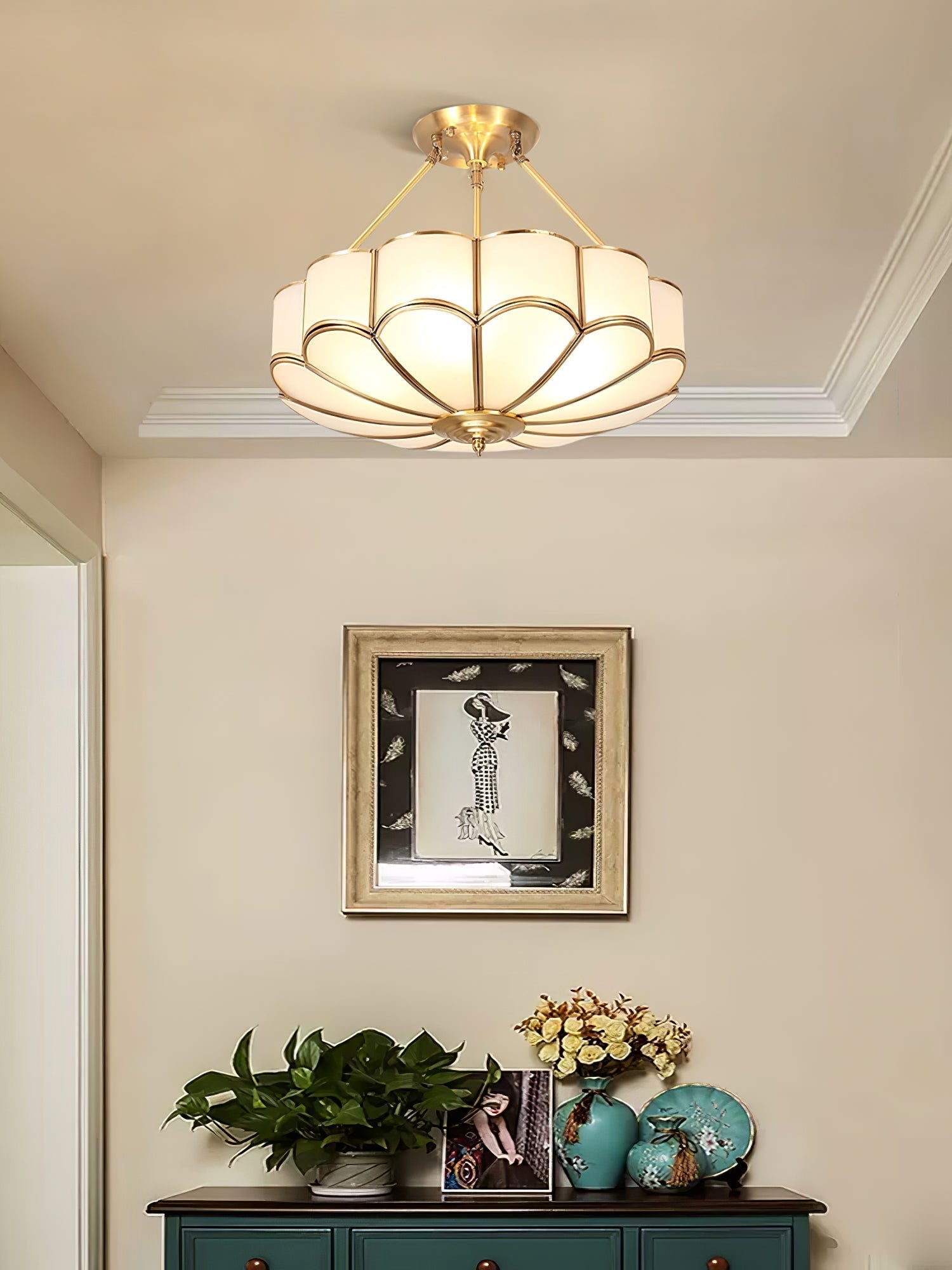 Levenor Ceiling Light Frosted Glass Petal Brass Art