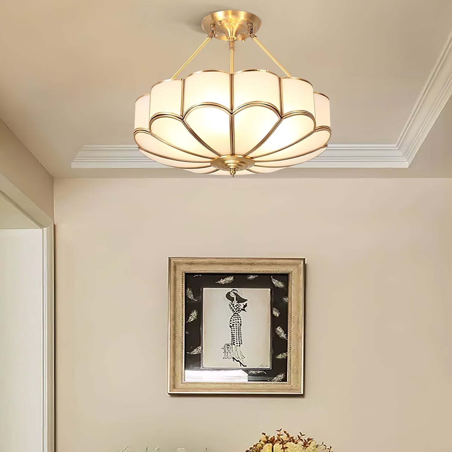 Levenor Ceiling Light Frosted Glass Petal Brass Art