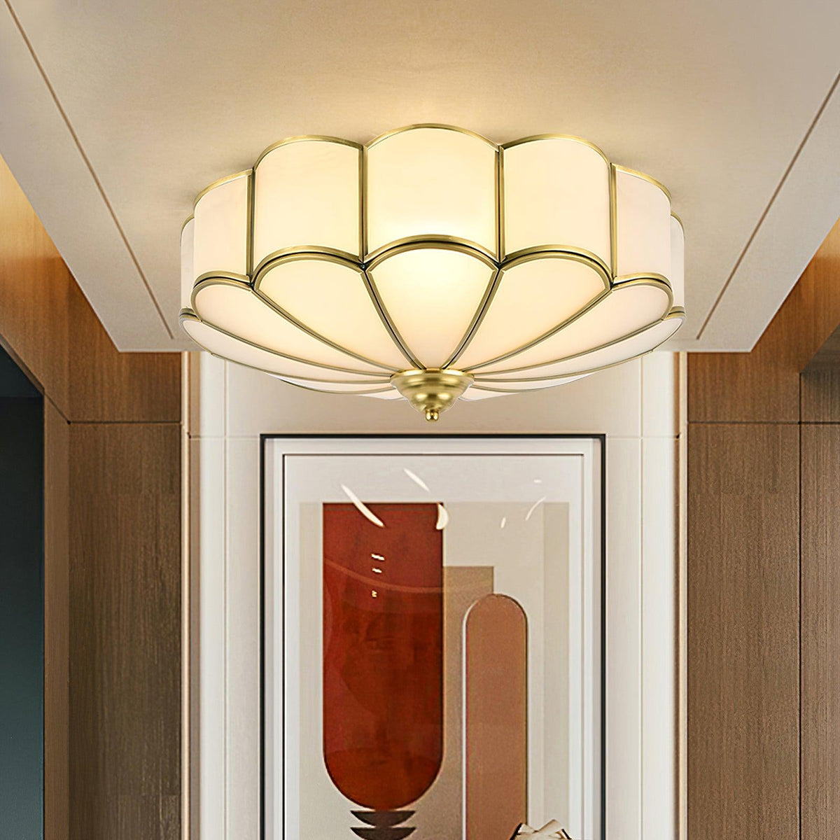 Velenena Ceiling Light Flower Shape Glass Brass