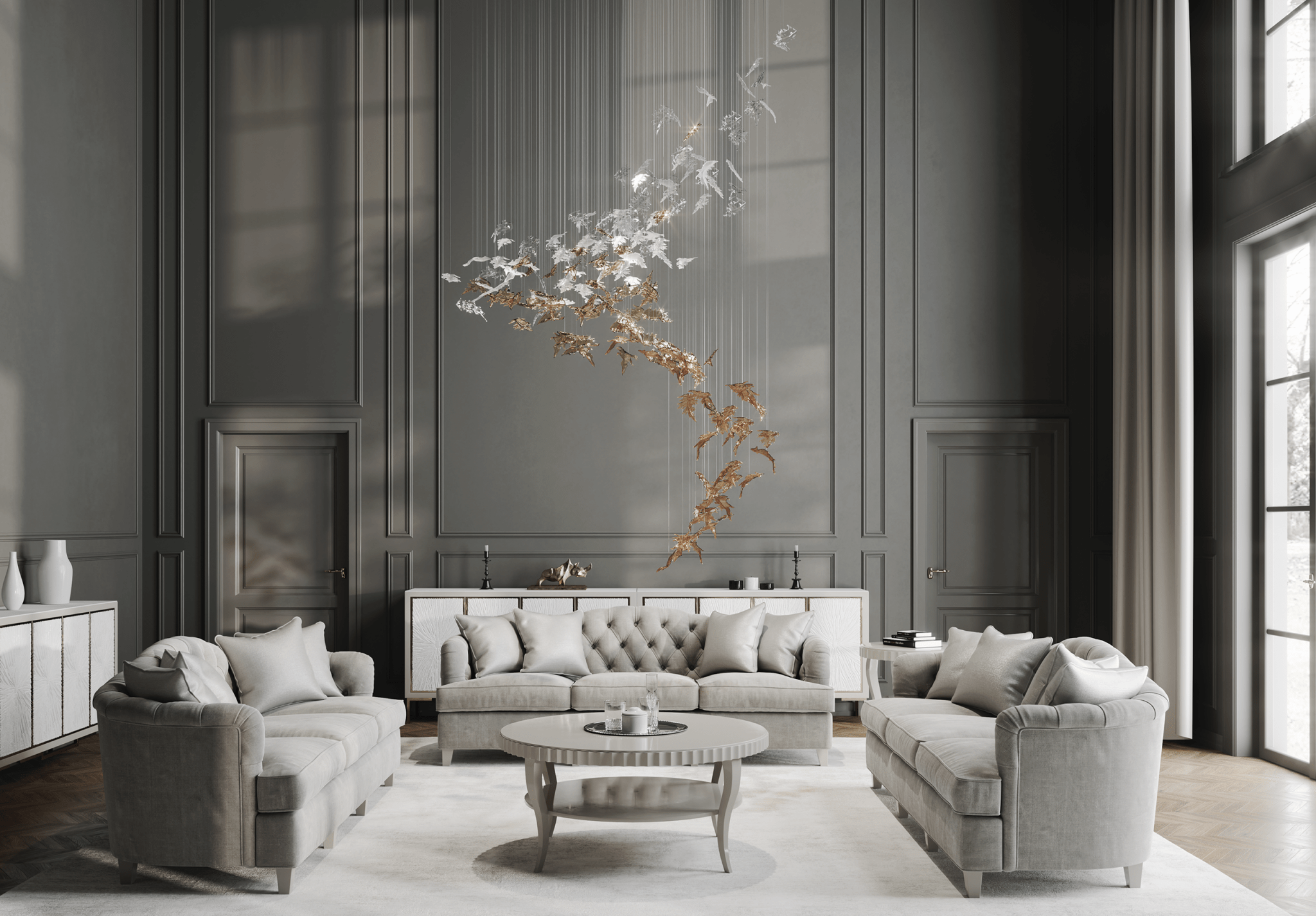 Cosolion Bird Amber Clear Glass Chandelier